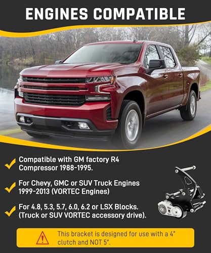 Wyckoff LS Swap R4 AC Compressor Bracket Kit, High Mount A/C Brackets Compatible with Chevy GMC SUV Truck Vortec Engines LSX LS2 LS3 LS6 LQ LQ4 LQ9 Includes Tensioner, Idler Pulley, Serpentine Belt - Image 2