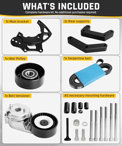 Wyckoff LS Swap R4 AC Compressor Bracket Kit, High Mount A/C Brackets Compatible with Chevy GMC SUV Truck Vortec Engines LSX LS2 LS3 LS6 LQ LQ4 LQ9 Includes Tensioner, Idler Pulley, Serpentine Belt - Image 4