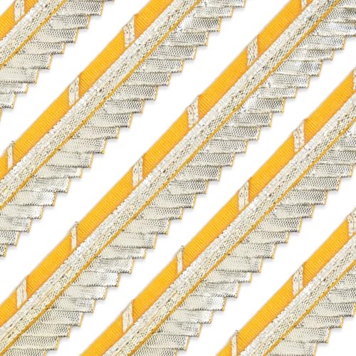 Embroiderymaterial شريط قماش مطرز ذهبي من قماش غوتا باتي لحدود الساري، الفساتين، الدوباتا، البلوزة، الكورتا، التطريز والخياطة (أصفر وذهبي، 8 أمتار، 2.4 سم عرض) - Image 1