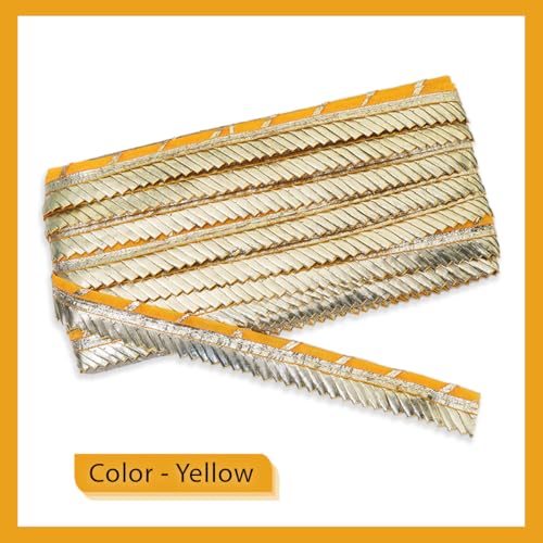 Embroiderymaterial شريط قماش مطرز ذهبي من قماش غوتا باتي لحدود الساري، الفساتين، الدوباتا، البلوزة، الكورتا، التطريز والخياطة (أصفر وذهبي، 8 أمتار، 2.4 سم عرض) - Image 4