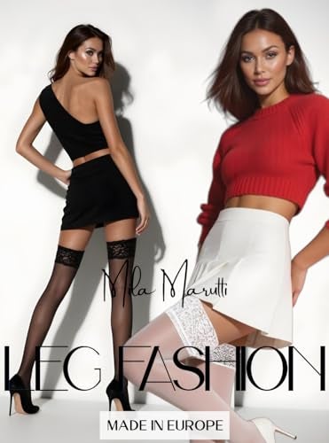 Mila Marutti Sheer Thigh High Stockings for Women | Lingerie Pantyhose Nylons | Lace Top Thigh High Tights - White, L - Image 5
