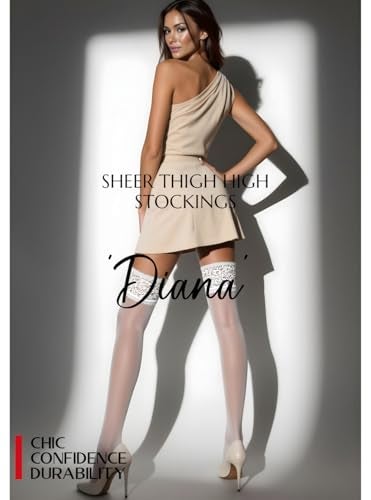 Mila Marutti Sheer Thigh High Stockings for Women | Lingerie Pantyhose Nylons | Lace Top Thigh High Tights - White, L - Image 2