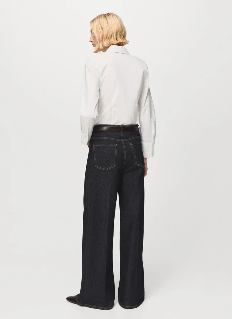 مانجو قميص بوبلين بقصة ضيقة