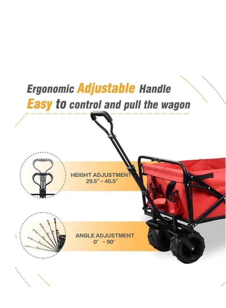 Generic Collapsible Utility Wagon Cart Outdoor Garden Shopping Camping Cart Red  - Image 2