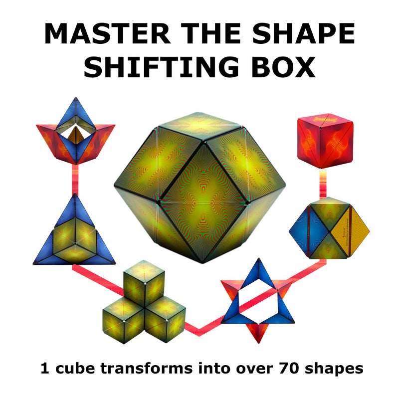 Shashibo Shape Shifting Box - Award-Winning Fidget Toy w/ 36 Rare Earth Magnets - Fidget Cube Transforms Into Over 100 Shapes, Sensory Toy Gift for Kids, Teens, and Adults (Optical Illusion) - Image 4