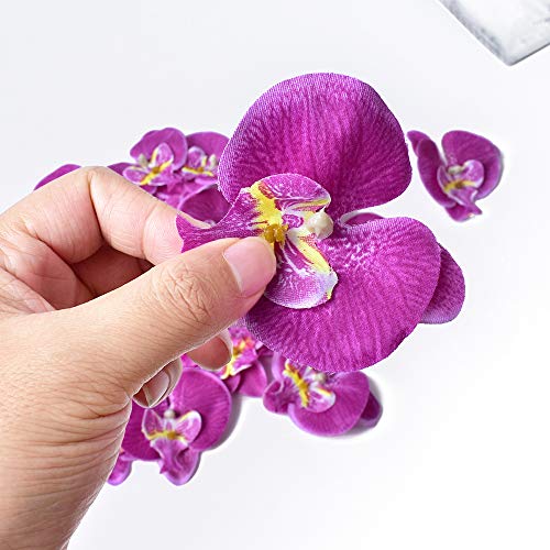 HOKPA Artificial Silk Phalaenopsis Flower Heads, Fake Butterfly Orchid Heads for Wedding Floral Bouquet Decor DIY Craft Making Bridal Shower Photography Props (20pcs Purple) - Image 3
