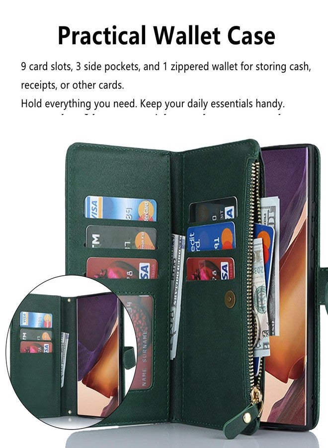 iCoverCase for Samsung Galaxy Note 20 Ultra Wallet Case with Card Holder for Women, Crossbody Lanyard Strap Kickstand PU Leather Case with Zipper Pocket Credit Card Slots Cover (Green) - Image 4