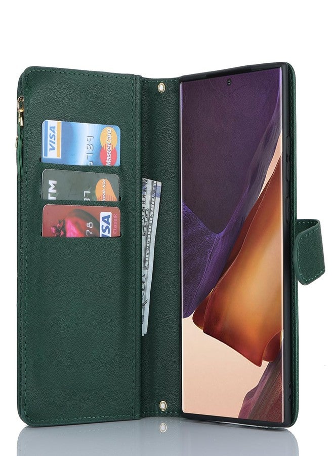 iCoverCase for Samsung Galaxy Note 20 Ultra Wallet Case with Card Holder for Women, Crossbody Lanyard Strap Kickstand PU Leather Case with Zipper Pocket Credit Card Slots Cover (Green) - Image 5