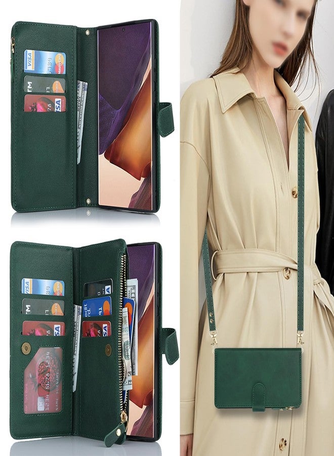 iCoverCase for Samsung Galaxy Note 20 Ultra Wallet Case with Card Holder for Women, Crossbody Lanyard Strap Kickstand PU Leather Case with Zipper Pocket Credit Card Slots Cover (Green) - Image 3