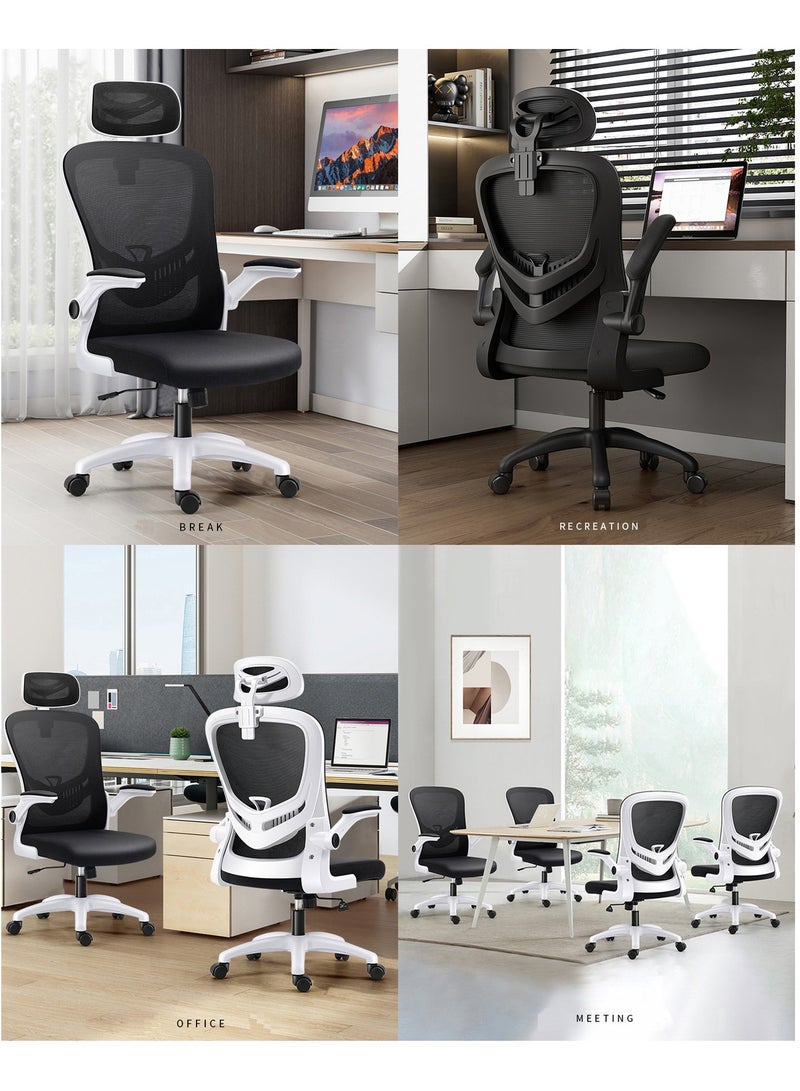YY-ريشير كرسي مكتب مريح، مع دعم قطني قابل للتعديل ومسند رأس وكرسي تنفيذي قابل للإمالة بزاوية 35 درجة، كرسي ألعاب شبكي دوار مريح قابل للتهوية للمنزل والمكتب والدراسة - Image 2
