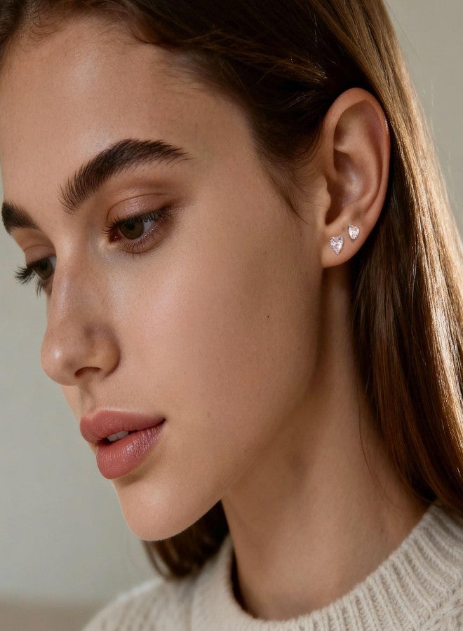 ALEXCRAFT Sterling Silver Stud Earrings for Women Girls Cubic Zirconia Halo Round Heart Square Diamond Large Silver Stud Set, Silver Sterling Silver, No Gemstone - Image 3
