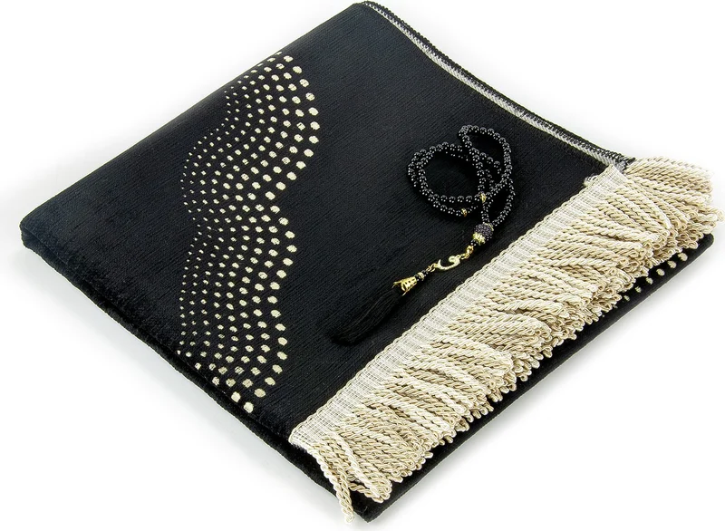 İhvan Ihvan Mihrab Patterned Plain Chenille Prayer Rug Black