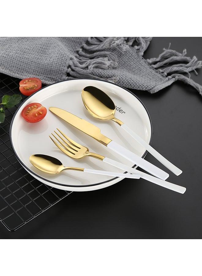 4-Piece Stainless Steel Cutlery Set White/Gold 23centimeter - Image 3