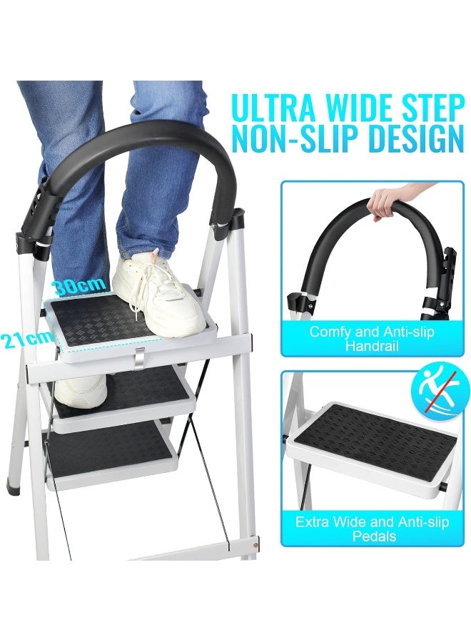 SKY-TOUCH Foldable Ladder 3 Steps, Home Ladder Folding Step Stool with Wide Anti-Slip Pedal  - Image 4