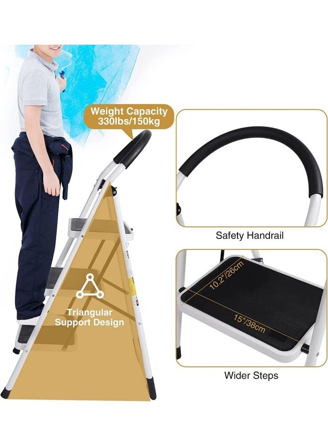 SKY-TOUCH Foldable Ladder 3 Steps, Home Ladder Folding Step Stool with Wide Anti-Slip Pedal  - Image 5