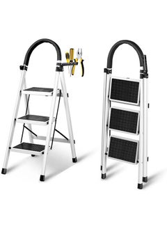 SKY-TOUCH Foldable Ladder 3 Steps, Home Ladder Folding Step Stool with Wide Anti-Slip Pedal, Adults Folding Sturdy Steel Ladder for Home,Kitchen, Garden, Office  - Image 1