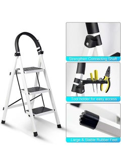 SKY-TOUCH Foldable Ladder 3 Steps, Home Ladder Folding Step Stool with Wide Anti-Slip Pedal, Adults Folding Sturdy Steel Ladder for Home,Kitchen, Garden, Office  - Image 2
