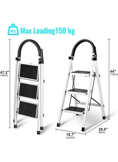 SKY-TOUCH Foldable Ladder 3 Steps, Home Ladder Folding Step Stool with Wide Anti-Slip Pedal, Adults Folding Sturdy Steel Ladder for Home,Kitchen, Garden, Office  - Image 3