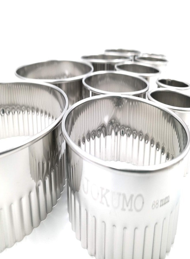 JOKUMO 11 Piece Graduated Sizes Fluted Edge Round Pastry/Cookie Cutter Set Heavy Duty 18/8 304 Stainless Steel - Metal Engrave Size -Tin Storage Box for Scones, Pastries, Baking, Desserts, Muffins, - Image 3