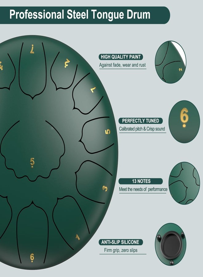 MENGBEI Steel Tongue Drum C Major - 12 Inch 13 Note Rain Drum for Outdoor, Garden Meditation, Sound Healing, Yoga - Handpan Drum with Mallets, Music Book, Finger Picks & Carry Bag - Image 2