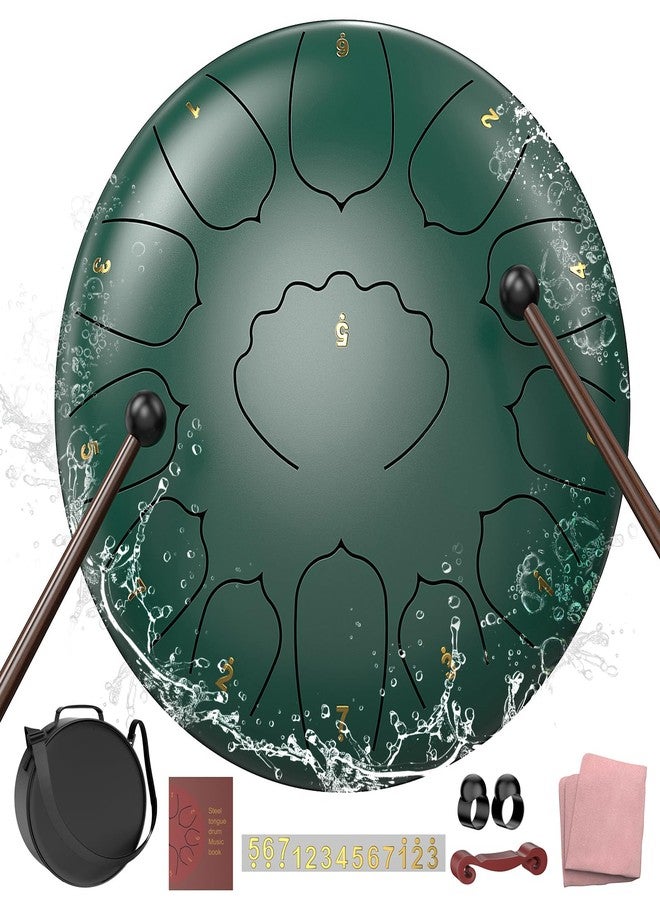 MENGBEI Steel Tongue Drum C Major - 12 Inch 13 Note Rain Drum for Outdoor, Garden Meditation, Sound Healing, Yoga - Handpan Drum with Mallets, Music Book, Finger Picks & Carry Bag - Image 1