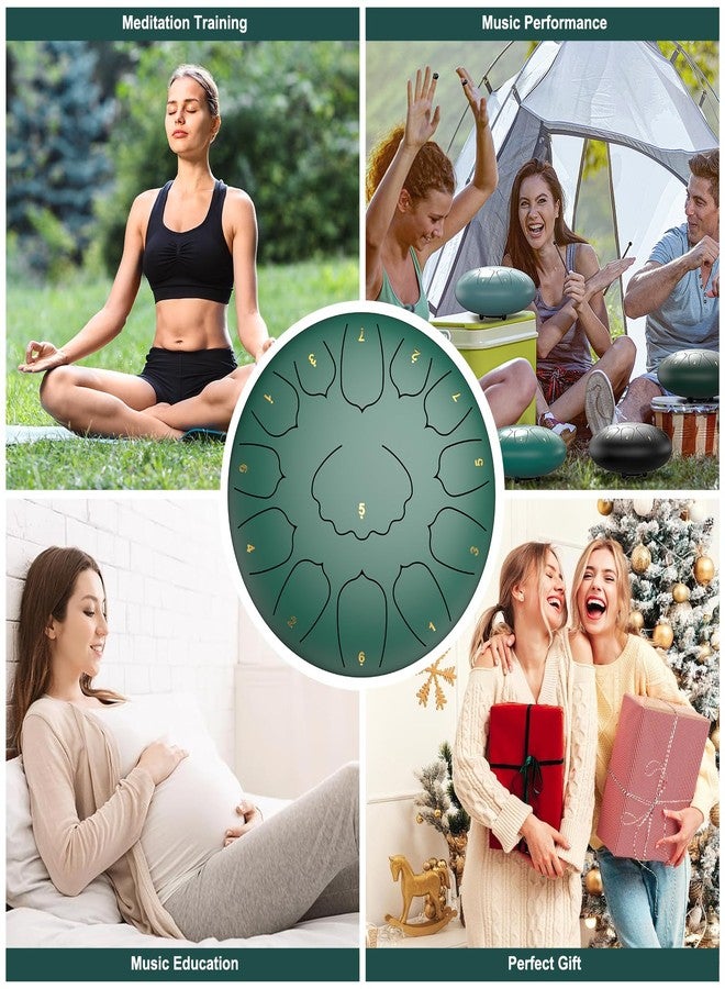 MENGBEI Steel Tongue Drum C Major - 12 Inch 13 Note Rain Drum for Outdoor, Garden Meditation, Sound Healing, Yoga - Handpan Drum with Mallets, Music Book, Finger Picks & Carry Bag - Image 5