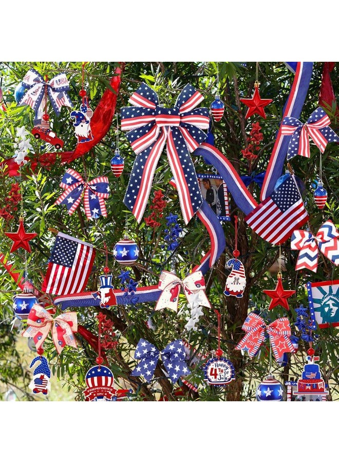 Halfchet 43 Pcs Independence Day Tree Decorations Tree Ornaments Independence Day Tree Topper Bow Star Ribbon Ball Tree Picks Hanging Ornaments for Home Table Tree Party - Image 5