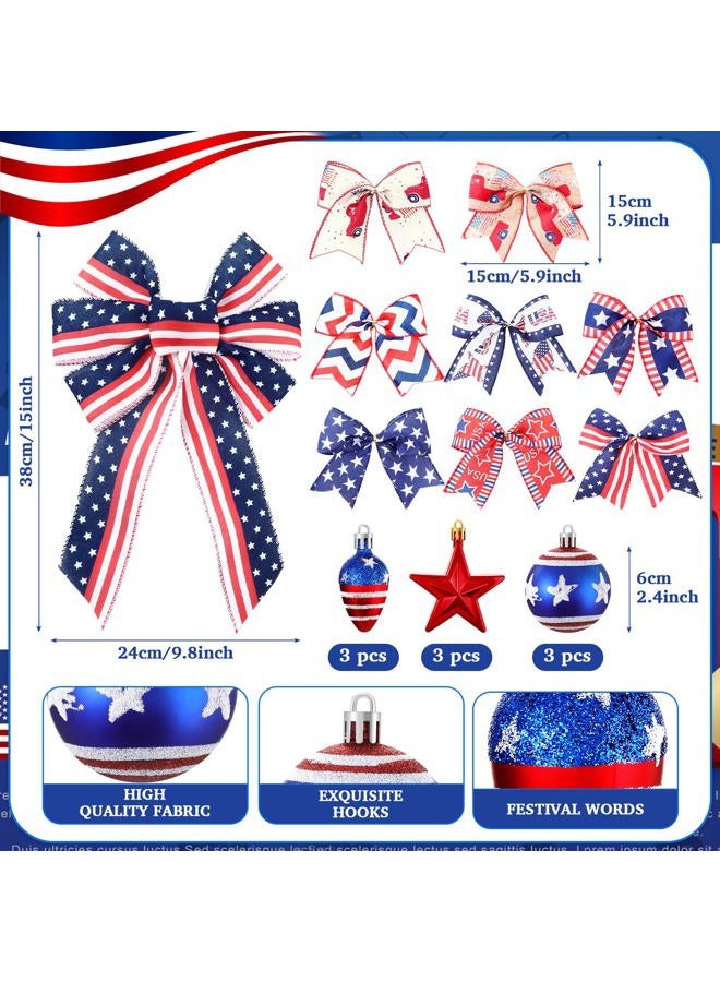 Halfchet 43 Pcs Independence Day Tree Decorations Tree Ornaments Independence Day Tree Topper Bow Star Ribbon Ball Tree Picks Hanging Ornaments for Home Table Tree Party - Image 2
