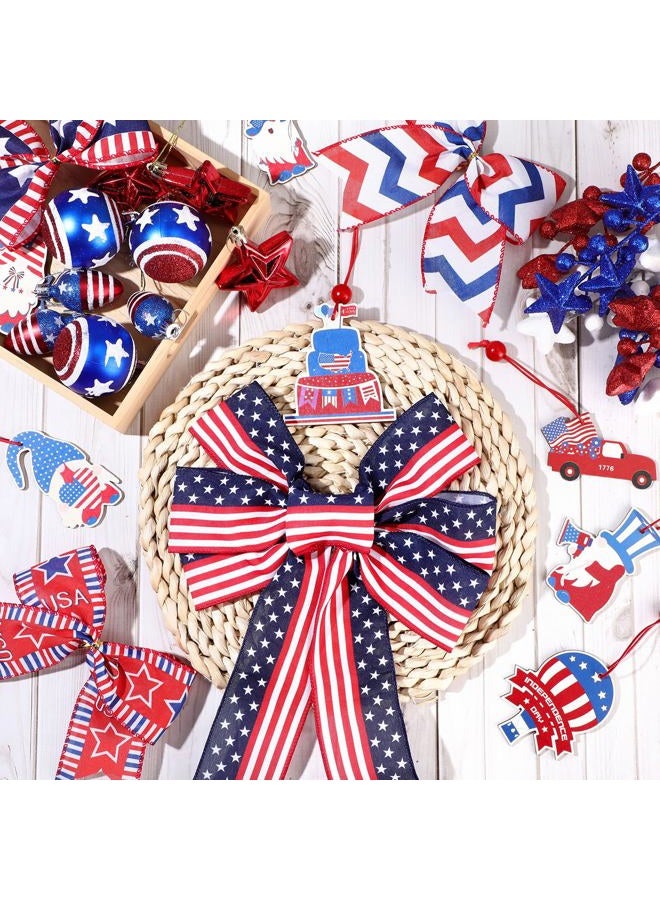 Halfchet 43 Pcs Independence Day Tree Decorations Tree Ornaments Independence Day Tree Topper Bow Star Ribbon Ball Tree Picks Hanging Ornaments for Home Table Tree Party - Image 4