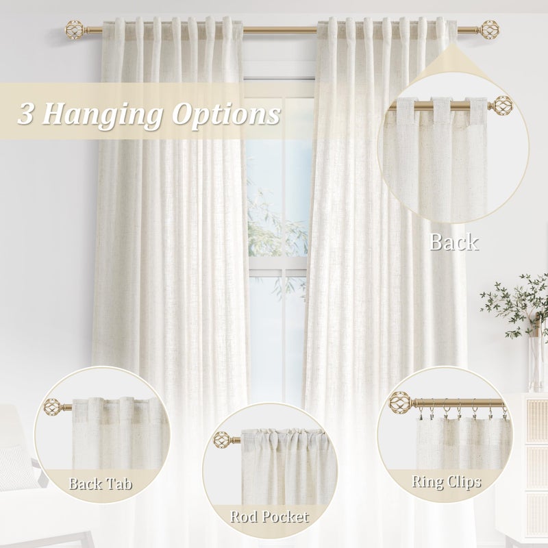 Guken Natural Cream Linen Curtains 84 inches Long for Living Room Bedroom 1 Panel Back Tab Privacy Semi Sheer Boho Farmhouse Light Filtering Window Curtain 84 Inch Length Ivory Off White Linen Drape - Image 2