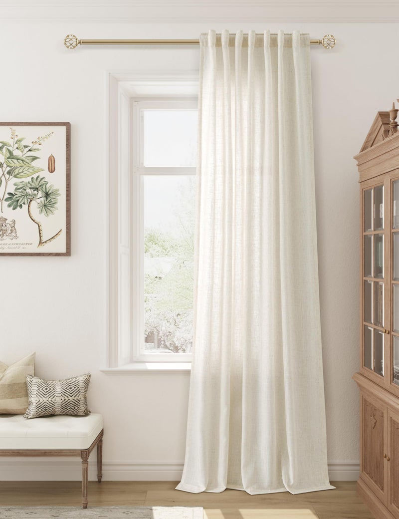 Guken Natural Cream Linen Curtains 84 inches Long for Living Room Bedroom 1 Panel Back Tab Privacy Semi Sheer Boho Farmhouse Light Filtering Window Curtain 84 Inch Length Ivory Off White Linen Drape - Image 1