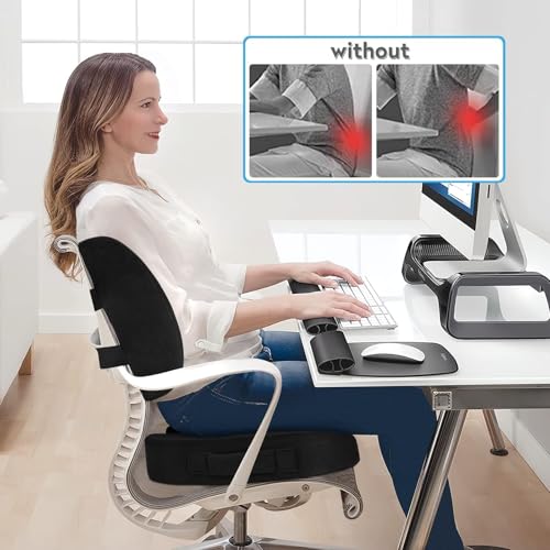 CloudBliss Lumbar Support Pillow & Seat Cushion Set for Office Chair, Desk Chair, Wheelchair & Car–Memory Foam Back Support,Ergonomic Chair Cushions,Sciatica Pain Relief,Home Essentials(Black,XL) - Image 4