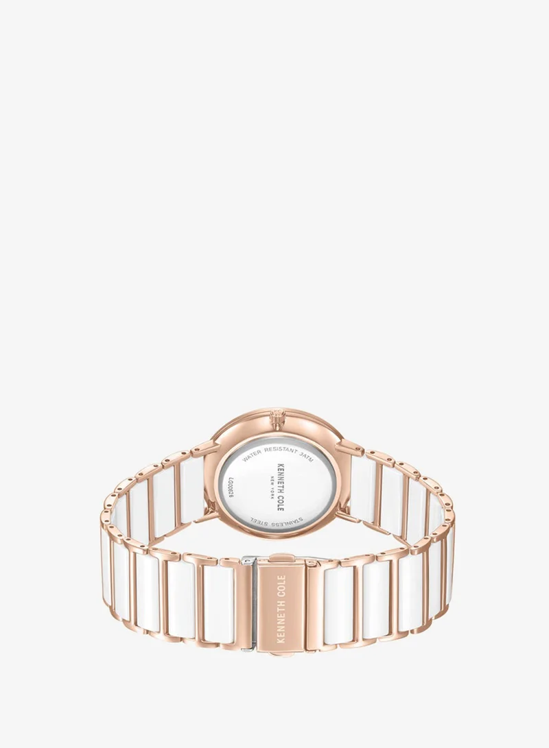 Kenneth Cole New York  Kenneth Cole New York 36mm Analog Women's Watch with White Dial & White, Rose Gold Ceramic-Stainless Steel Bracelet for Women | Best Price UAE