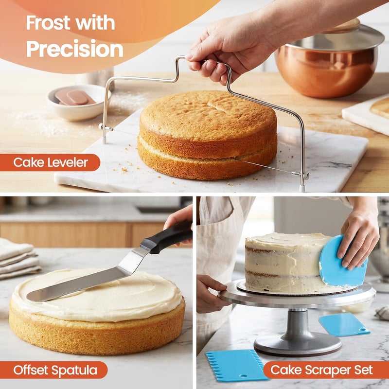 RFAQK Springform pan set leakproof - Cake Pan Set-3 Round Baking Pans (4"/7"/9") Inch - Non-Stick Bakeware Mold- Cheesecake Pan with Removable Bottom- Cake leveler, Icing tips & E-book - Image 5