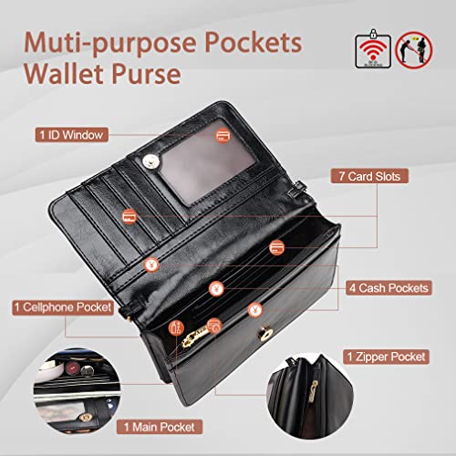 APHISON Multi-Function Small Crossbody Bags For Women,Cell Phone Shoulder Bag,Clutch Purse,RFID Wristlet Wallet,Card Holder Black - Image 3