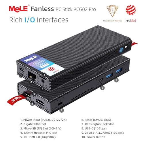 Mele جهاز كمبيوتر ميني بدون مروحة MeLE Stick PC PCG02 Pro، N100 8GB/128GB، كمبيوتر ميني مزدوج HDMI، 4266MHz LPDDR4، واي فاي 5 إيثرنت جيجابت، Type-C PD3.0، تصميم مدمج SFF للأعمال، المكتب، الصناعة، المنزل - Image 2