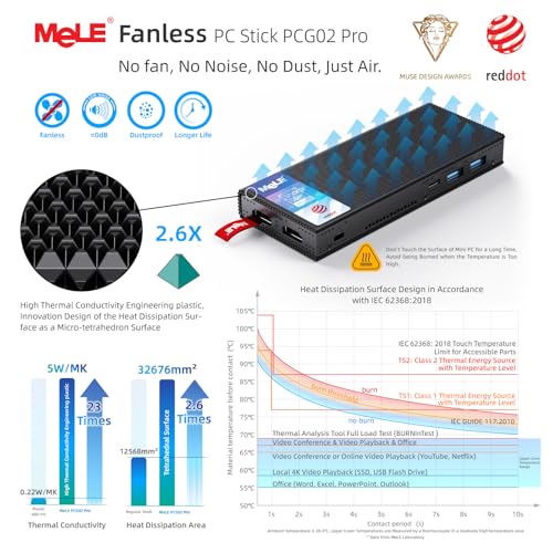 Mele جهاز كمبيوتر ميني بدون مروحة MeLE Stick PC PCG02 Pro، N100 8GB/128GB، كمبيوتر ميني مزدوج HDMI، 4266MHz LPDDR4، واي فاي 5 إيثرنت جيجابت، Type-C PD3.0، تصميم مدمج SFF للأعمال، المكتب، الصناعة، المنزل - Image 5