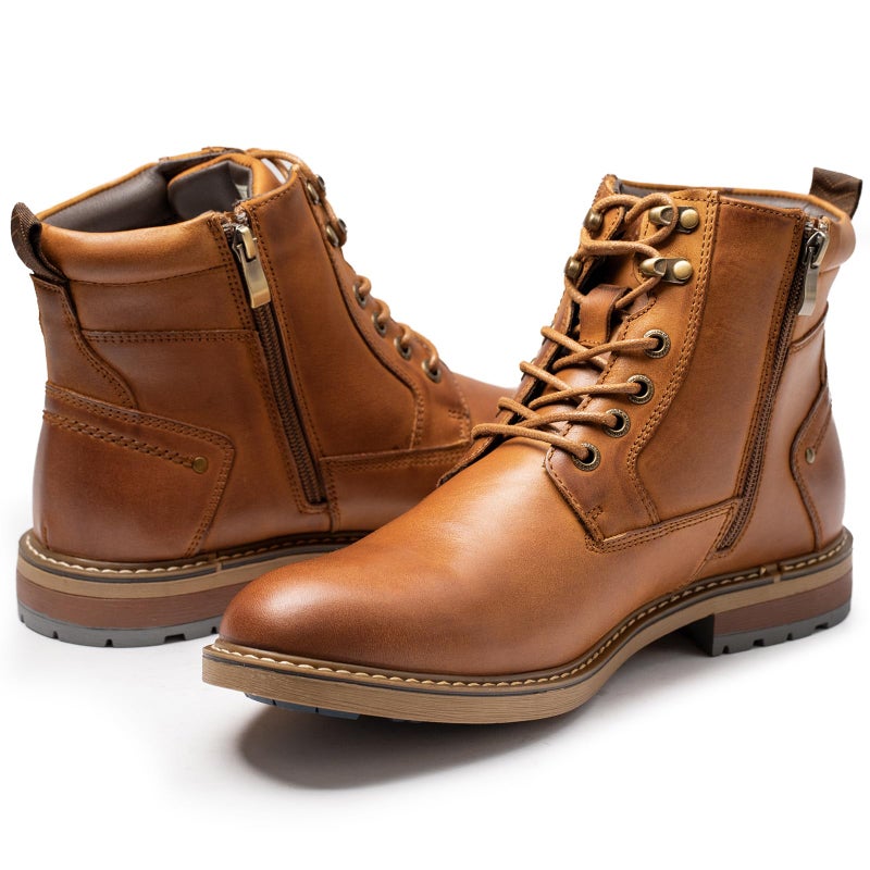 Arkbird Mens Casual Boots Genuine Leather Motorcycle Combat Chukka Zipper Ankle Dress Boot for Men - Image 4