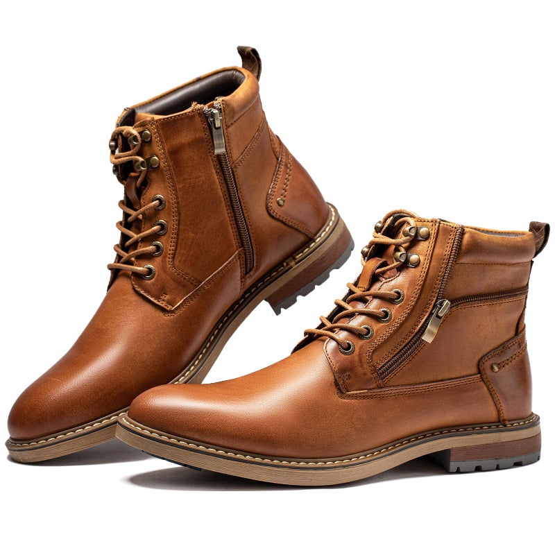 Arkbird Mens Casual Boots Genuine Leather Motorcycle Combat Chukka Zipper Ankle Dress Boot for Men - Image 1