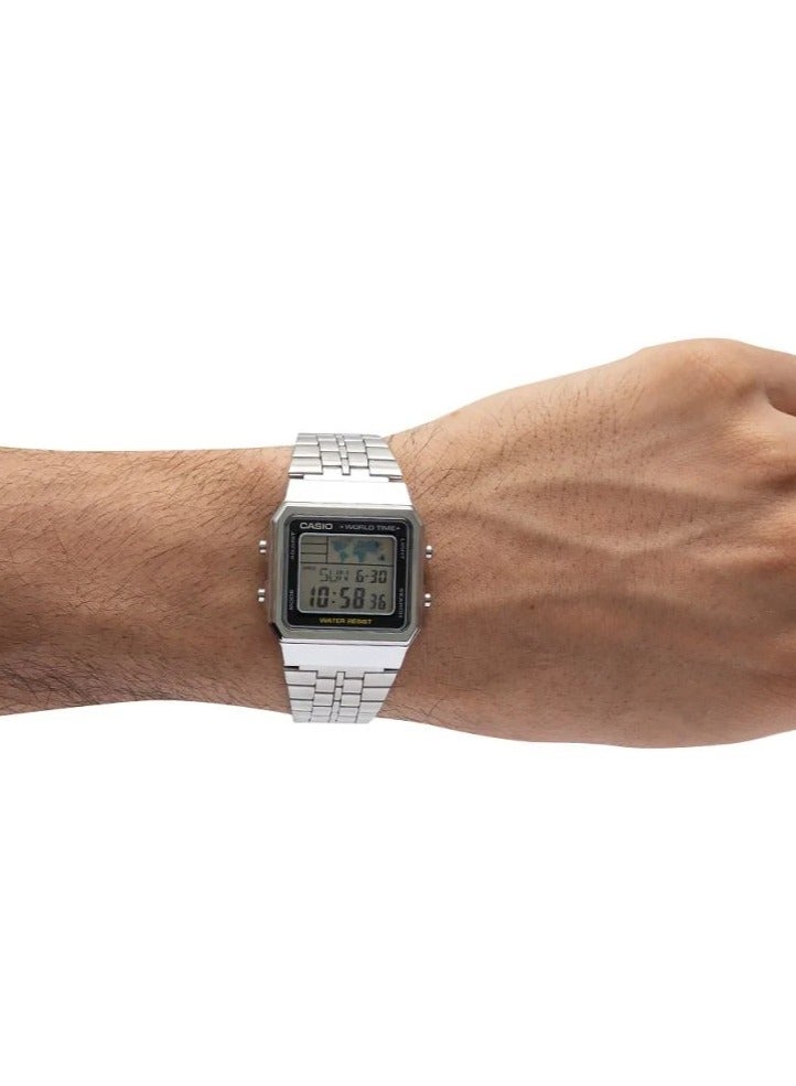 CASIO A500WA-1DF Men's Digital Electronic Watch, 39mm, Silver - Image 3