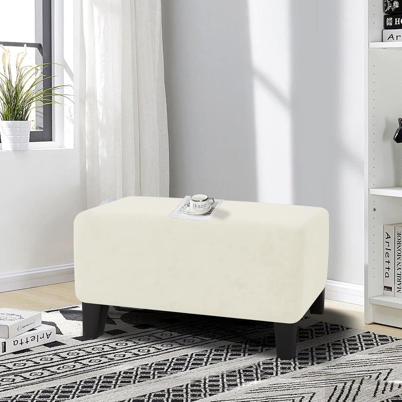 MAXIJIN Velvet Ottoman Cover Rectangular Stretch Square Ottoman Covers Slipcover Rectangle Washable Foot Stool Cover Thick Storage Protector with Elastic Bottom (Ottoman X-Large, Beige) - Image 2