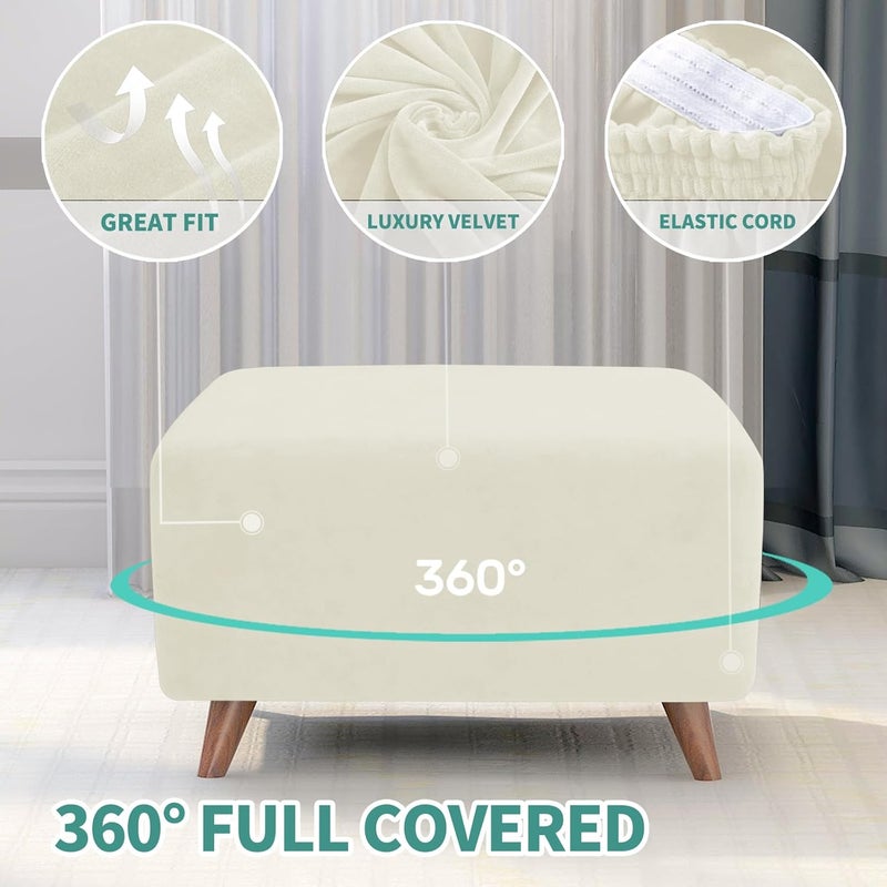 MAXIJIN Velvet Ottoman Cover Rectangular Stretch Square Ottoman Covers Slipcover Rectangle Washable Foot Stool Cover Thick Storage Protector with Elastic Bottom (Ottoman X-Large, Beige) - Image 4