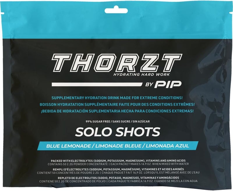PIP Thorzt Blue Lemonade Solo Shots 50 ct Hydration Packets Electrolytes Vitamins Amino Acids Sugar Free - Image 1