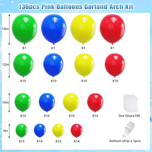 YMSZ Red Blue Green Yellow Balloons 136pcs Colorful Latex Balloons with Different Size for Birthday Carnival Circus Baby Shower Party Decorations - Image 5