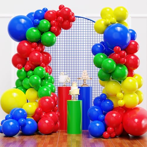 YMSZ Red Blue Green Yellow Balloons 136pcs Colorful Latex Balloons with Different Size for Birthday Carnival Circus Baby Shower Party Decorations - Image 1