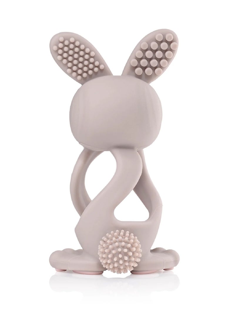 برش بيبي لعبة التسنين **Bobbie Bunny** على شكل أرنب، باللون الرمادي الكابتشينو – لعبة تسنين ممتعة وتفاعلية وحسية للأطفال من عمر 0 إلى 3 سنوات – خالية من مادة BPA، مصنوعة من سيليكون ناعم – لتهدئة اللثة ودعم تطور الفم. - Image 2