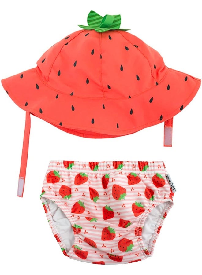 Zoocchini UPF 50+ Swim Diaper and Sun Hat Set - Strawberry (Large 12-24m)