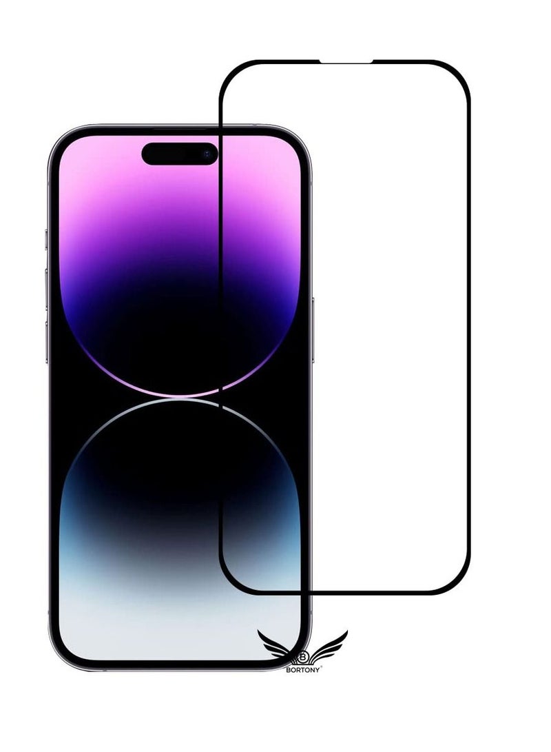 BORTONY Screen Protector Compatible for iPhone 14/14 Pro/13/13 Pro [6.1 Inch] Full Coverage 9D Tempered Glass Film For iPhone 14 Pro Clear/Black - Image 1