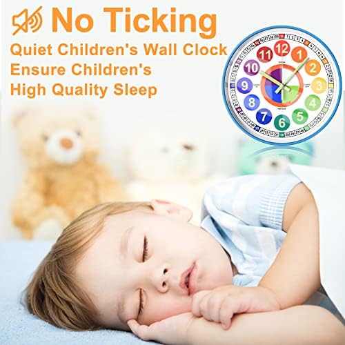 DORBOKER Learning Clock for Kids, Glow in The Dark Wall Clock for Bedroom, 12 Inch Silent Night Light Kids Wall Clock, Colorful Illuminated Telling Time Teaching Clock,Kids Room Decor - Image 4