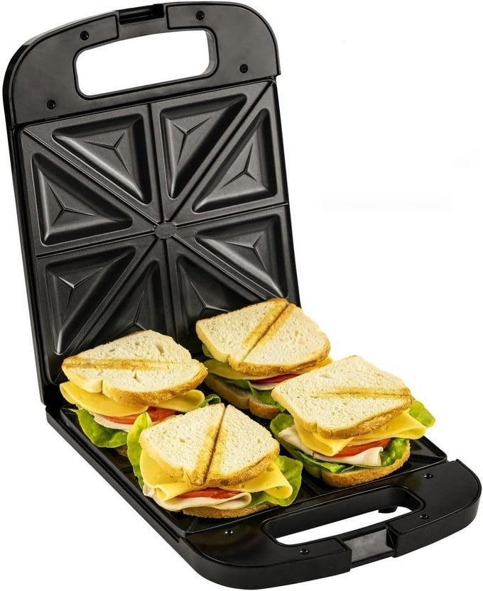SANDWICH MAKER 1200W FIXED NON STICK HEATING PLATES AUTOMATIC TEMPERATURE CONTROLS ERGONOMIC HANDLE FRENCH TOAST SANDWICHES FOR STUDENTS BUSY FAMILIES